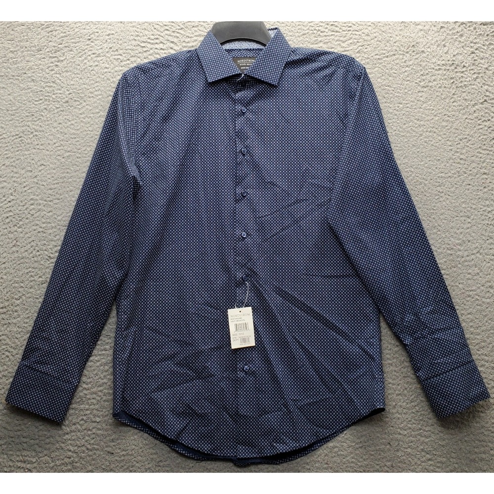 Nordstrom Dress Shirt Mens 15.5 Multi Non-Iron Trim-Fit Flip Cuff Button-Up